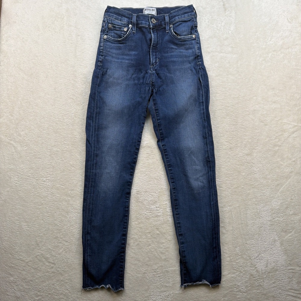 Agolde Pinch Waist Highโ Rise Jeans Women's 25 Raw Hem Slim Straight Denim